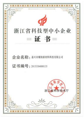 Zhejiang Science and Technology Medium and Small Enterprise Certificate